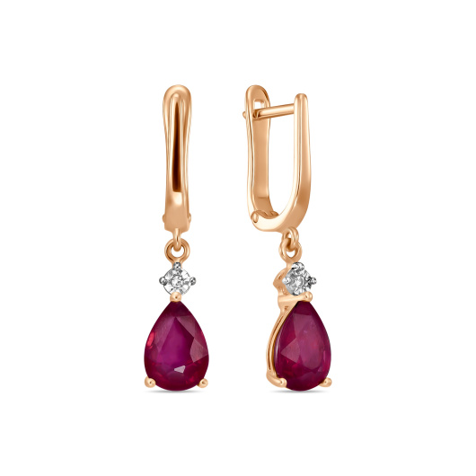 Серьги с бриллиантами и облагороженным рубином