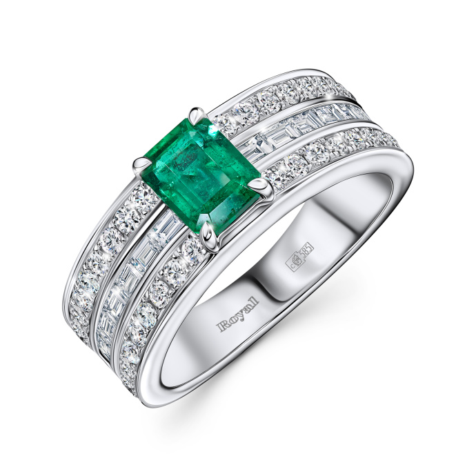 Кольцо с бриллиантами и изумрудом - фото 1