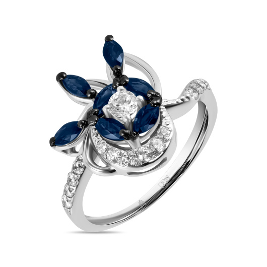 Кольцо с сапфирами и фианитом