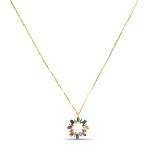 Колье с бриллиантами, гранатом, сапфирами и цветными сапфирами