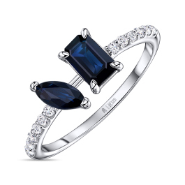 Кольцо с бриллиантами и сапфирами