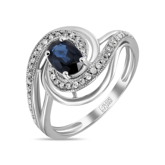 Кольцо с бриллиантами и сапфиром
