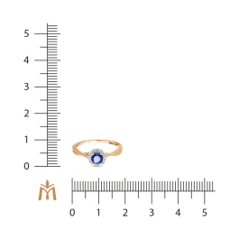 Кольцо с выращенным сапфиром и фианитами