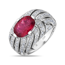 Кольцо с бриллиантами и рубеллитом
