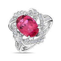 Кольцо с бриллиантами и рубеллитом - фото 1