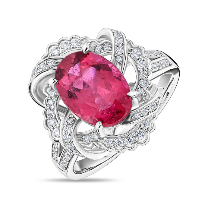 Кольцо с бриллиантами и рубеллитом - фото 1