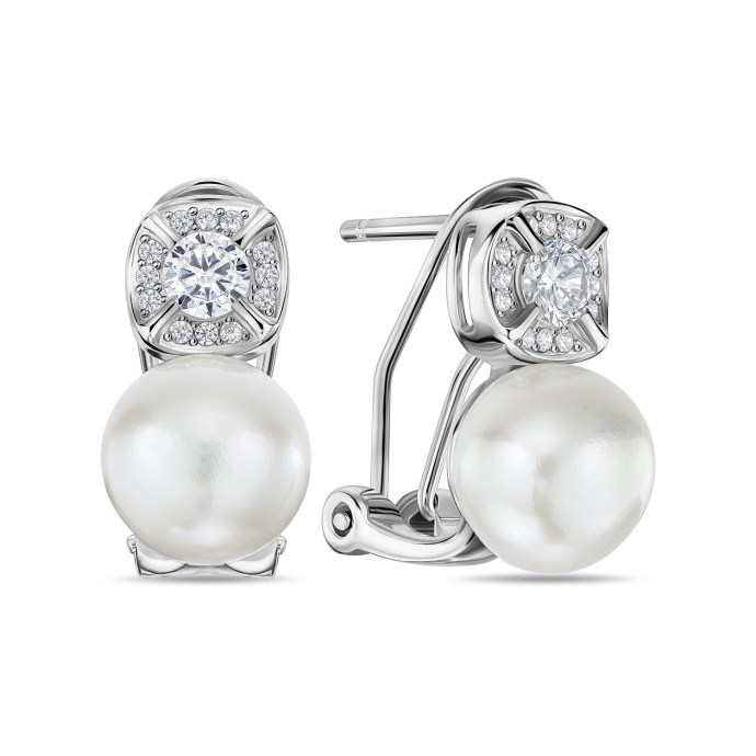 Серьги с жемчугом и фианитами - фото 1 Серьги с жемчугом и фианитами - фото 1