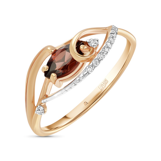 Кольцо с гранатом и фианитом