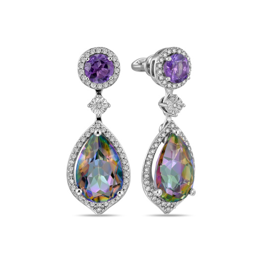 Серьги с кварцем, аметистами и бриллиантами