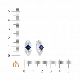 Серьги с выращенным сапфиром и фианитами