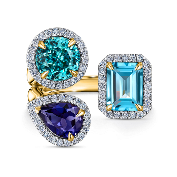 Кольцо с топазом, бриллиантами, иолитом и цирконом - фото 3 Кольцо с топазом, бриллиантами, иолитом и цирконом - фото 3