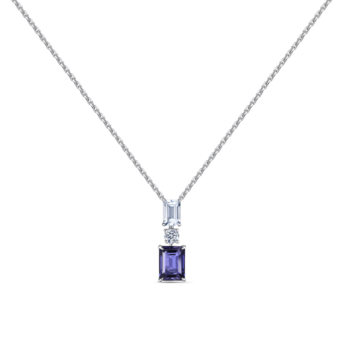 Колье с аквамарином, бриллиантом и иолитом - фото 1