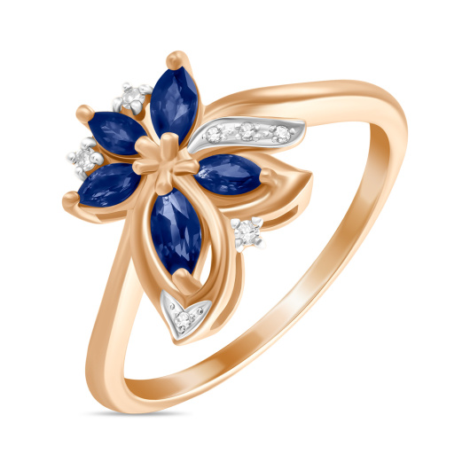 Кольцо с бриллиантами и сапфирами