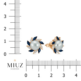 Серьги с бриллиантами, жемчугом и сапфирами