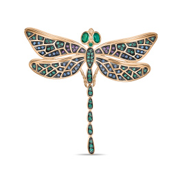 Брошь с гидротермальным изумрудом и фианитами