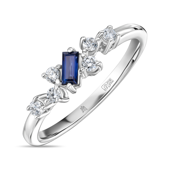 Кольцо с бриллиантами и сапфиром - фото 1