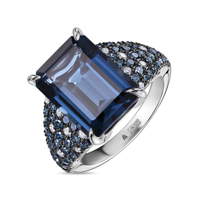 Кольцо с цветными бриллиантами, бриллиантами и лондон топазом - фото 1