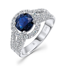 Кольцо с бриллиантами и сапфиром