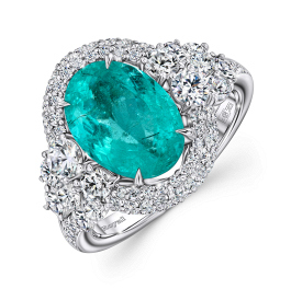 Кольцо с бриллиантами и турмалинами параиба