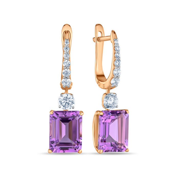 Серьги с аметистами и фианитами - фото 1 Серьги с аметистами и фианитами - фото 1