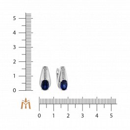 Серьги с выращенным сапфиром и фианитами