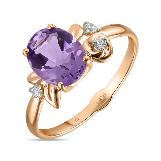 Кольцо с аметистом и фианитом