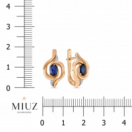 Серьги с выращенным сапфиром и фианитами