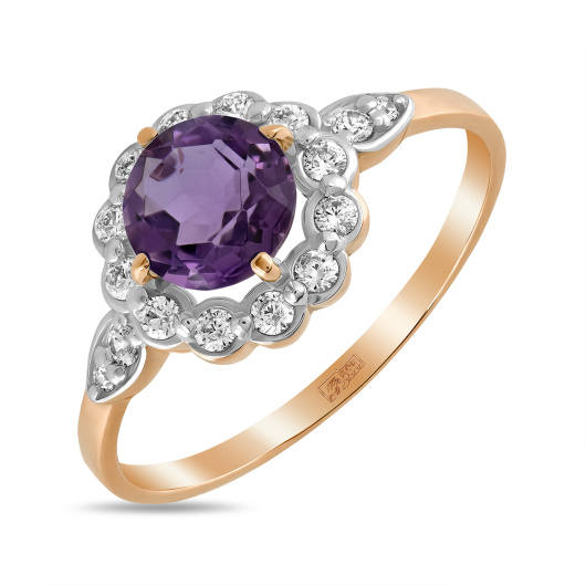Кольцо с аметистом и фианитом