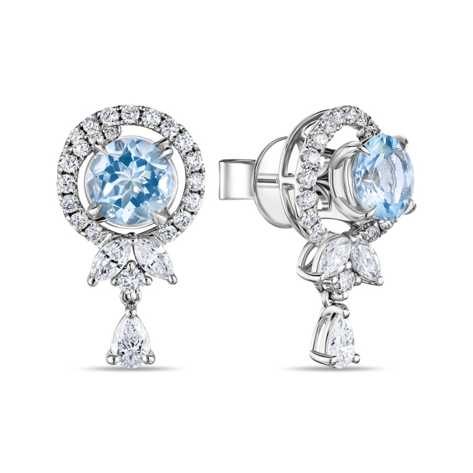 Серьги с аквамаринами и бриллиантами - фото 1