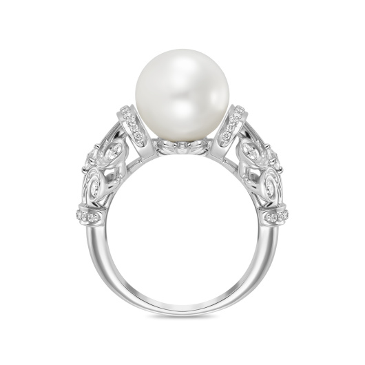 Кольцо с бриллиантами, жемчугом и цветными сапфирами