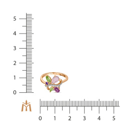 Кольцо с аметистами, бриллиантами, перидотами и родолитом