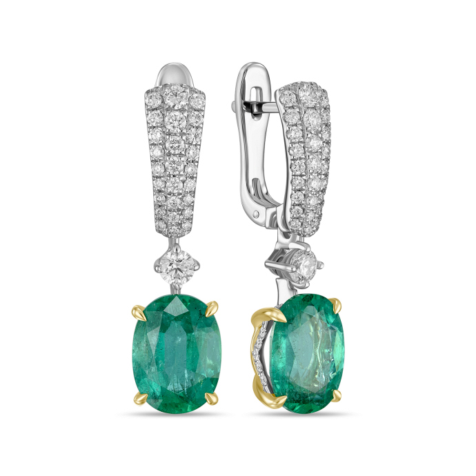 Серьги с бриллиантами и изумрудами - фото 1