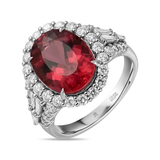 Кольцо с бриллиантами и рубеллитом