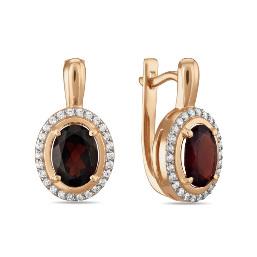 Серьги с фианитом и гранатами