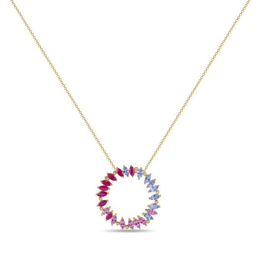 Колье с бриллиантами, рубинами и цветными сапфирами