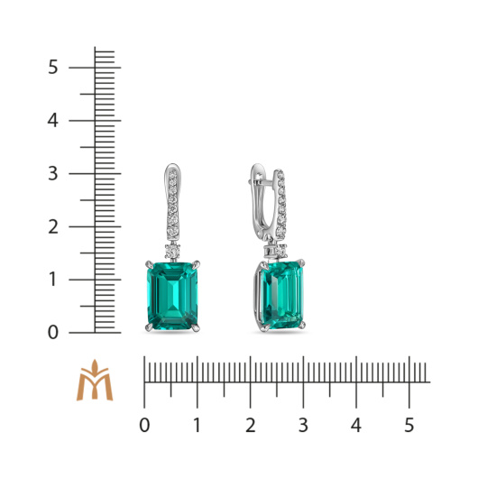 Серьги с бриллиантом и гидротермальными изумрудами