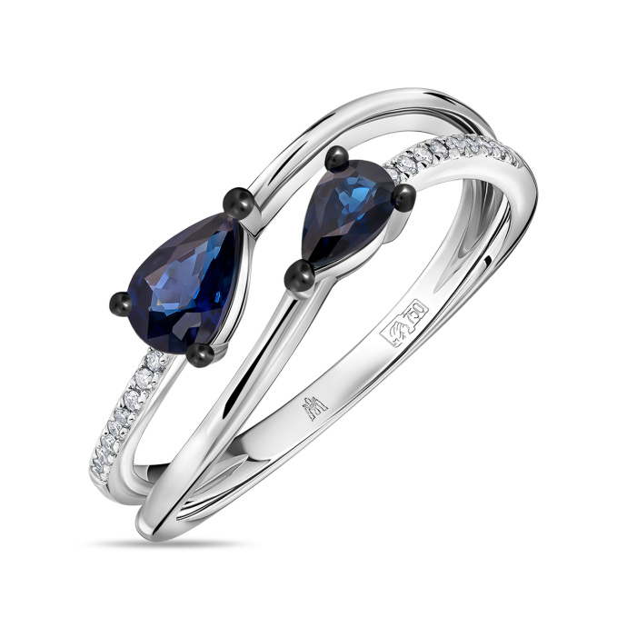 Кольцо с бриллиантами и сапфирами - фото 1