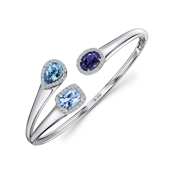 Браслет жесткий с топазом, бриллиантами, иолитом и цирконом - фото 1 Браслет жесткий с топазом, бриллиантами, иолитом и цирконом - фото 1