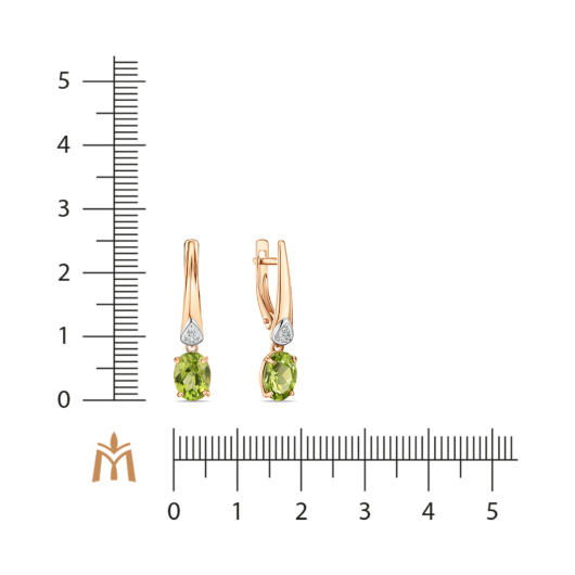 Серьги с хризолитом и фианитами