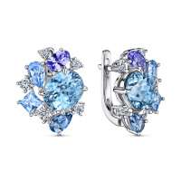 Серьги с топазами, бриллиантами, лондон топазом, танзанитами и цирконами - фото 1