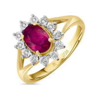 Кольцо с бриллиантами и облагороженным рубином - фото 1