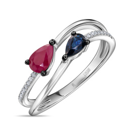 Кольцо с бриллиантами, рубином и сапфиром