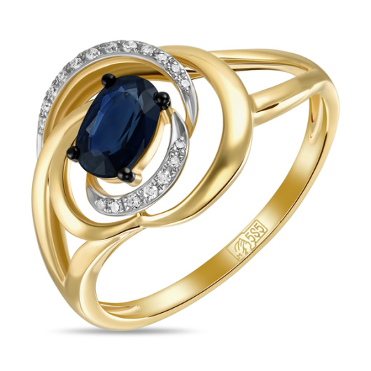 Кольцо с бриллиантами и сапфиром
