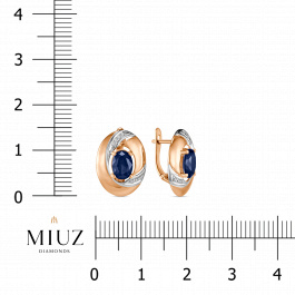 Серьги с выращенным сапфиром и фианитами