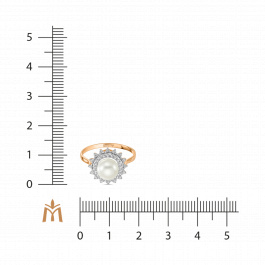 Кольцо с жемчугом и фианитами