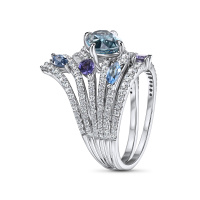 Кольцо с топазами, бриллиантами, иолитами, лондон топазом и цирконом - фото 2