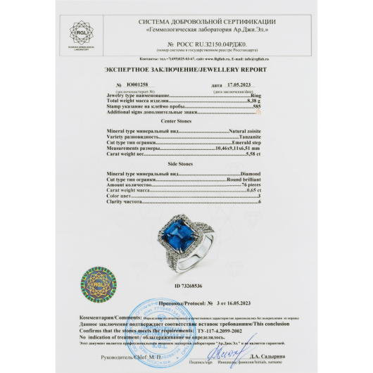 Кольцо с бриллиантами и танзанитом
