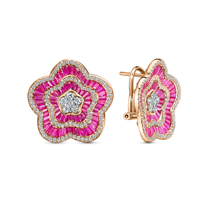 Серьги с бриллиантами и рубинами - фото 1