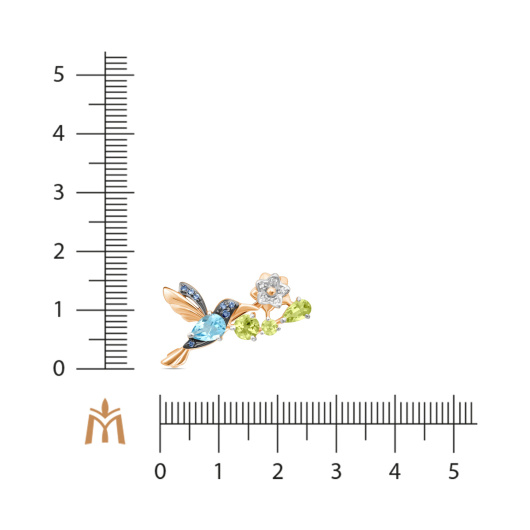 Брошь с хризолитами, топаз швейцарскийом и фианитами