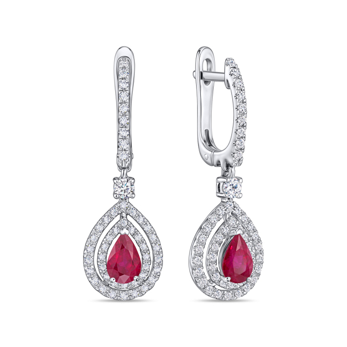 Серьги с бриллиантами и рубинами - фото 1